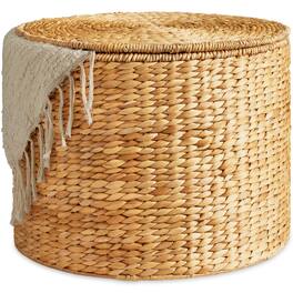 Best Choice Products - Large Round Storage Ottoman W/ Lid, Handwoven Water Hyacinth Footstool - Natural