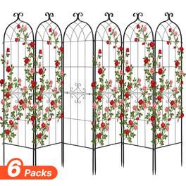 VEVOR - Garden Trellis, 71 x 20 inch Rose Trellis, 6 Packs Garden Flower Rose Trellises with Powder-Coated Finish & Convenient - Black