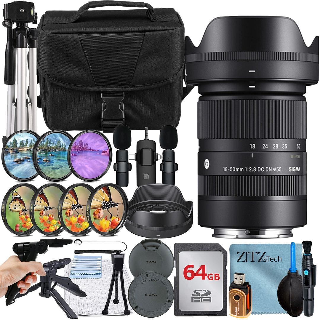 Bundle - Sigma - 18-50mm f/2.8 DC DN Contemporary Lens for Sony E Mount + 64GB Memory Card + Lavalier Microphone + ZeeTech - Black price history on PriceWatchPro