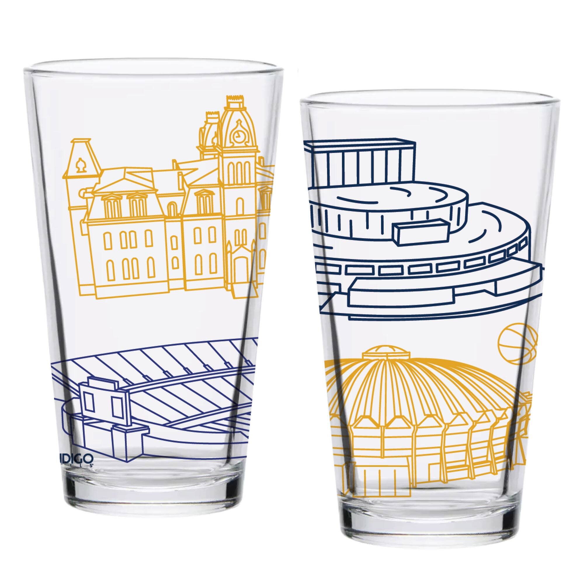 Alt View 1. Indigo Falls - West Virginia Mountaineers Two-Pack 16oz. Campus Line Art Pint Glass Set - Multicolor.