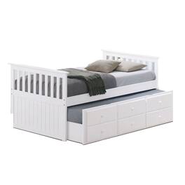 Manhattan Lane - Clen Twin Captain Bed, Trundle with 3 Drawer Storage, Solid Hardwood - White