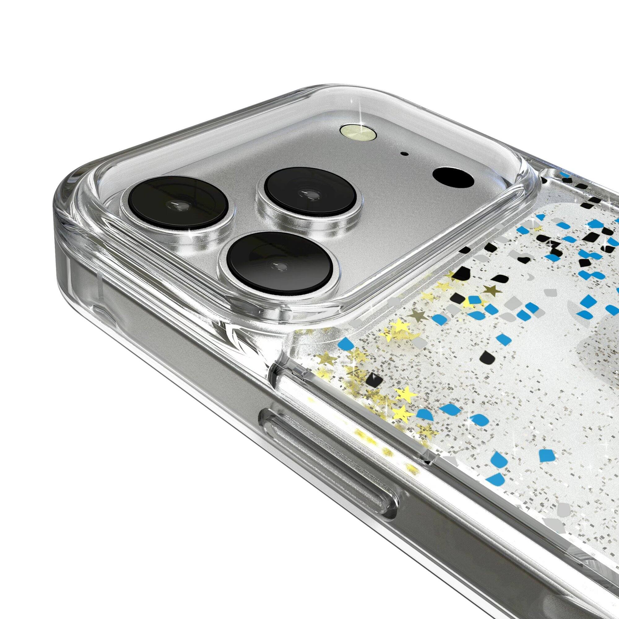 Alt View 2. Keyscaper - Carolina Panthers iPhone Glitter Case with Confetti Design - 15 Pro - Multicolor.