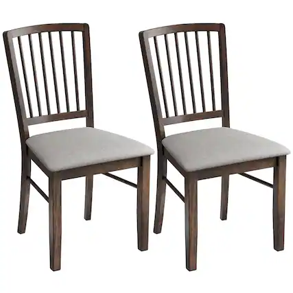 Front. Homcom - Chairs Upholstered Kitchen Chairs with Rubberwood Legs Set of 2 - Burn Brown.