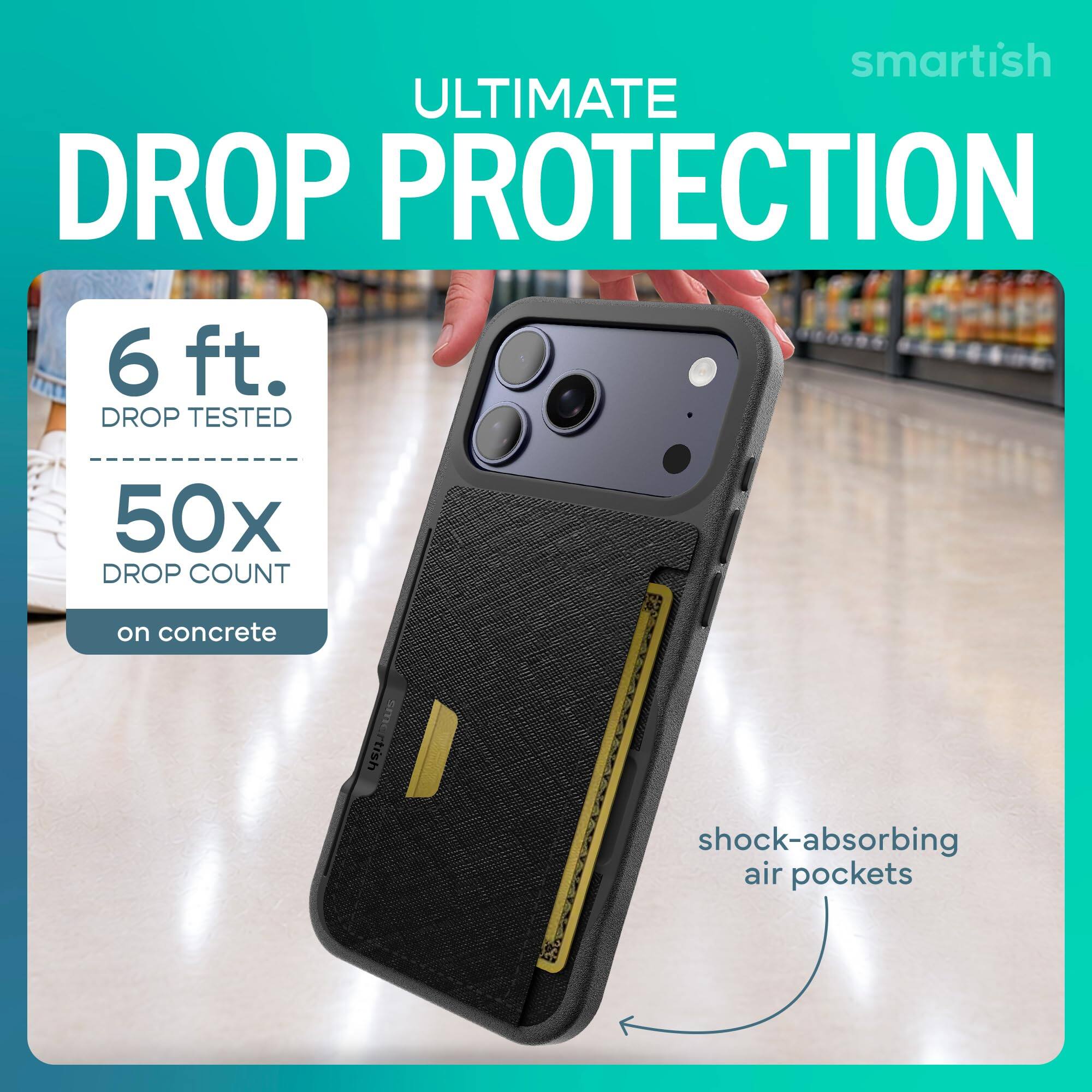 smartish ULTIMATE DROP PROTECTION  
6 ft. DROP TESTED  
50x DROP COUNT  
on concrete  
smartish  
shock-absorbing air pockets