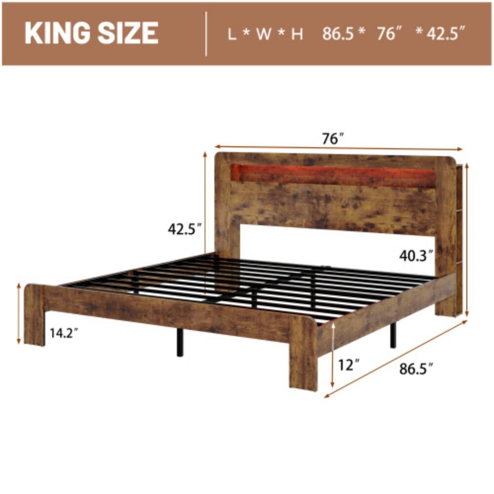 KING SIZE  
L * W * H  
86.5" * 76" * 42.5"  

- Length: 86.5"  
- Width: 76"  
- Height: 42.5"  
- Headboard Height: 42.5"  
- Footboard Height: 40.3"  
- Bed Height: 14.2"  
- Side Rail Height: 12"
