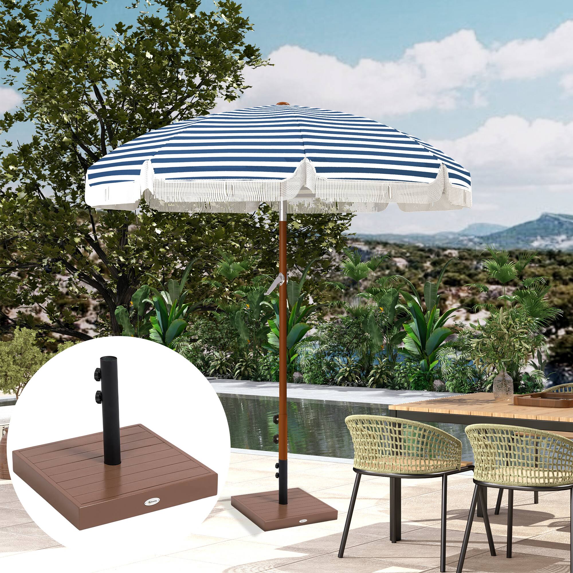 Alt View 4. Outsunny - Square Patio Umbrella Base, 42 lbs. Concrete Heavy Duty Umbrella Base with Holder for 1.25"/1.5" Poles for Outdoor - Coffee.