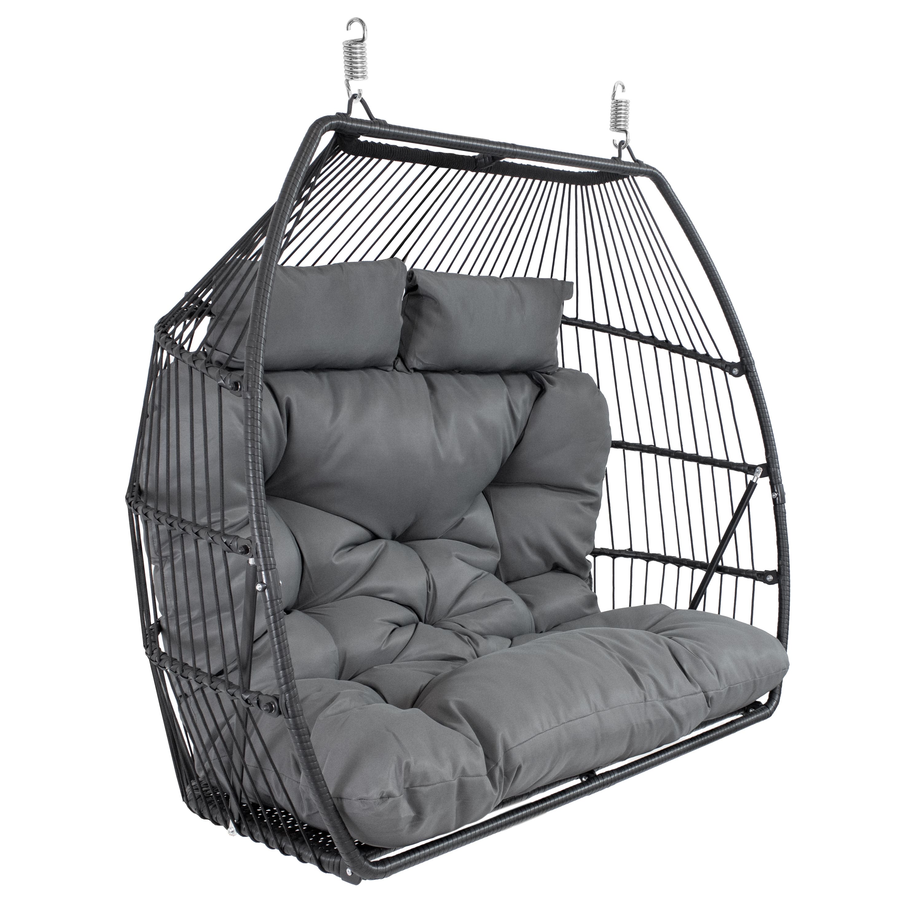 Sunnydaze - Polyrattan Andrei Double Egg Chair with Cushion - Dark Gray