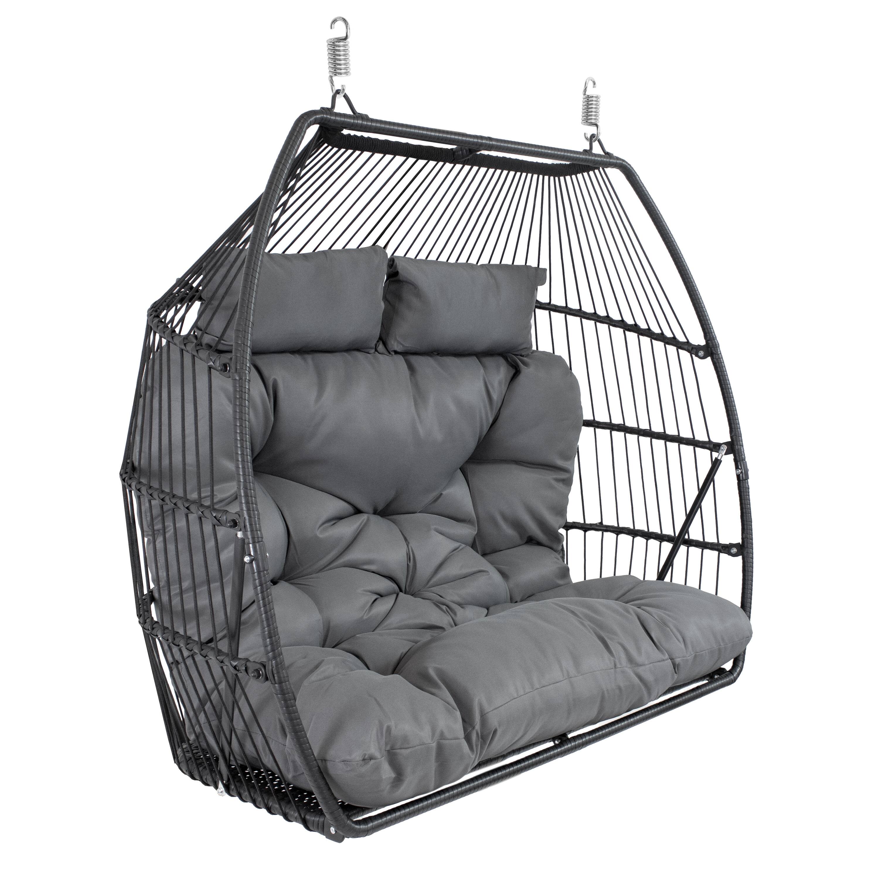 Front. Sunnydaze - Polyrattan Andrei Double Egg Chair with Cushion - Dark Gray.
