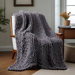 Peace Nest - Handmade Chunky Knit Chenille Yarn Throw Blanket 50"x60" - Gray