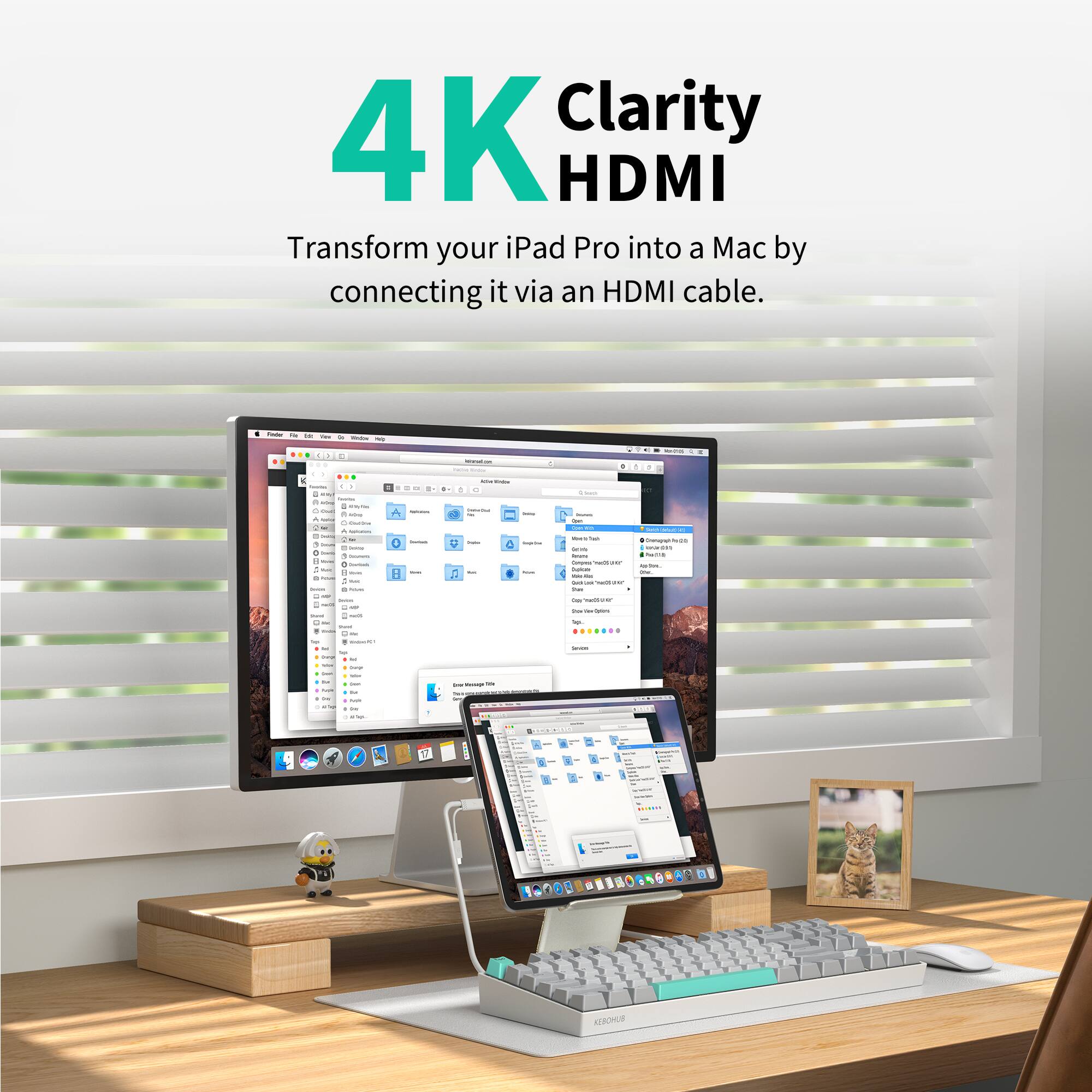 4K Clarity HDMI Transform your iPad Pro into a Mac by connecting it via an HDMI cable.