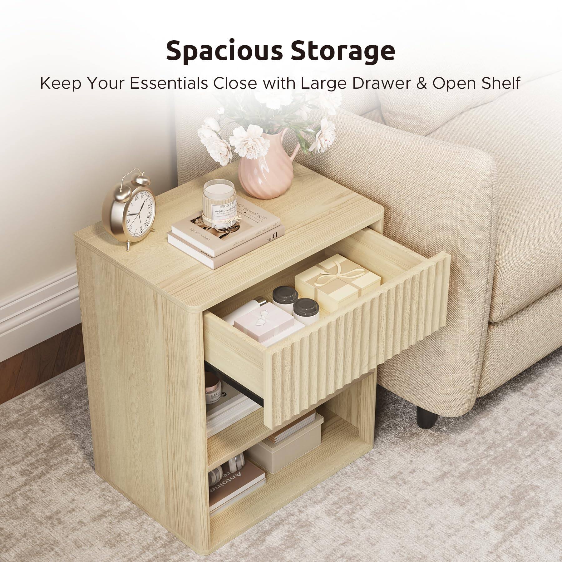 Spacious Storage  
Keep Your Essentials Close with Large Drawer & Open Shelf