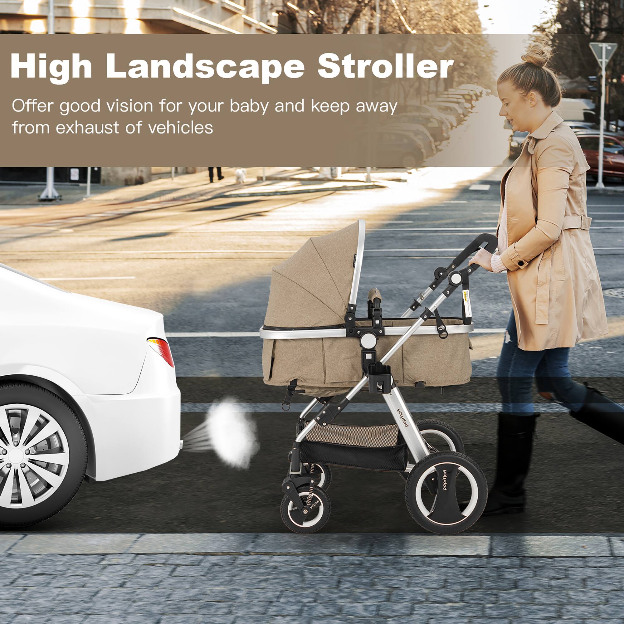 High Landscape Stroller

Offer good vision for your baby and keep away from exhaust of vehicles