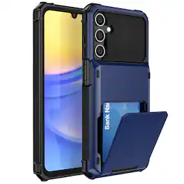 Dteck - for Samsung Galaxy A15 5G Dual Layer Protective Phone Case with Hidden 5-Card Holder Wallet Slot Flip Open Back Cover - Blue