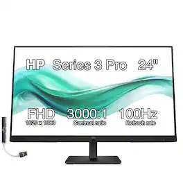 HP - Series 3 Pro 324pv 24" FHD Monitor, Anti-Glare, Flicker Free, VESA Mount, HDMI, VGA & DKZ Hub, (9U5C1AA#ABA) - Black