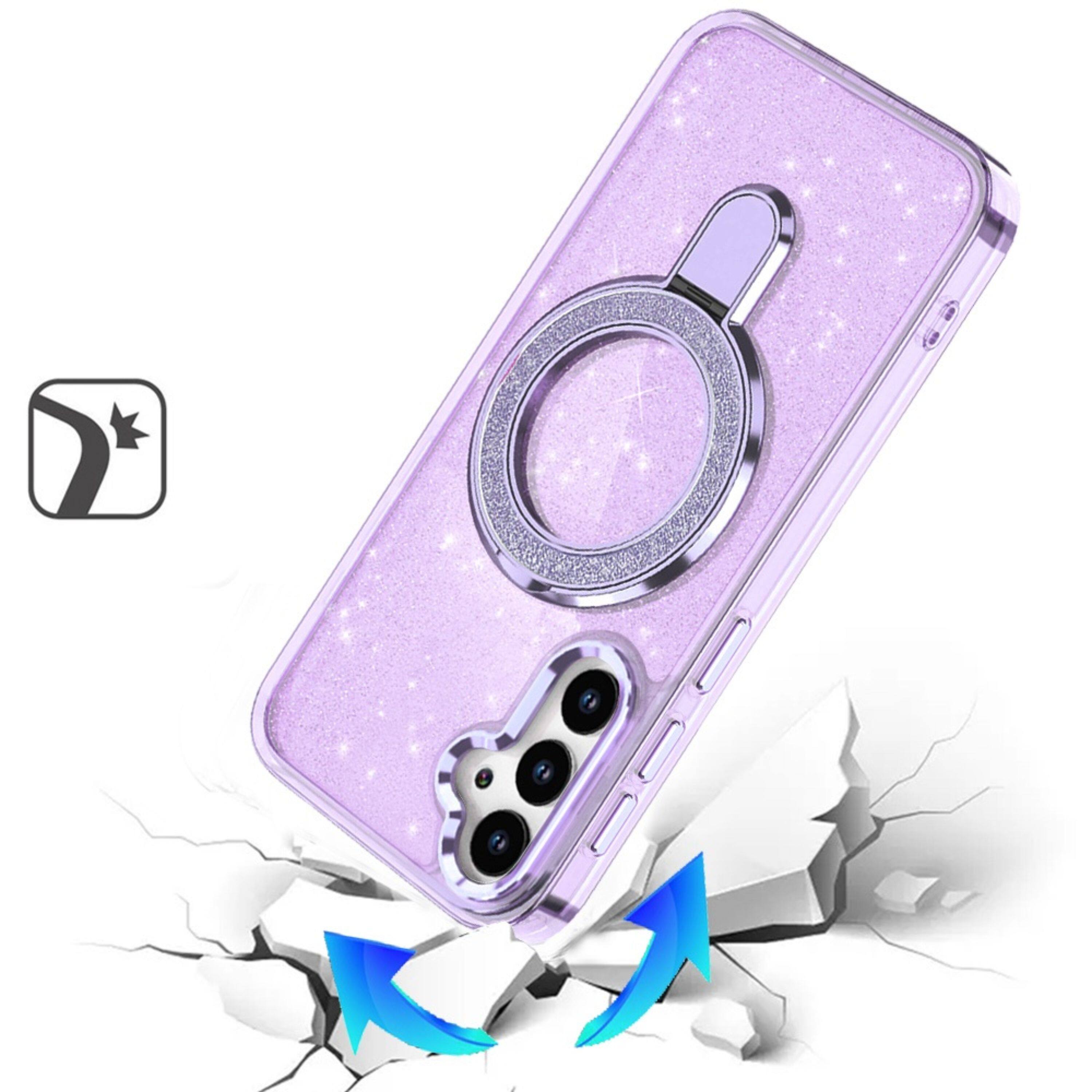 Left. Kitcheniva - Translucent Glitter Magnetic Circle Case With Tempered Glass For Samsung S26 Clear - Clear.