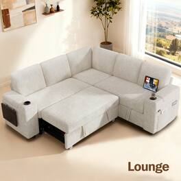 Dyonery - 85-inch 5-seater sofa with a pull-out bed, adjustable backrest, storage space, Chenille beige - Beige