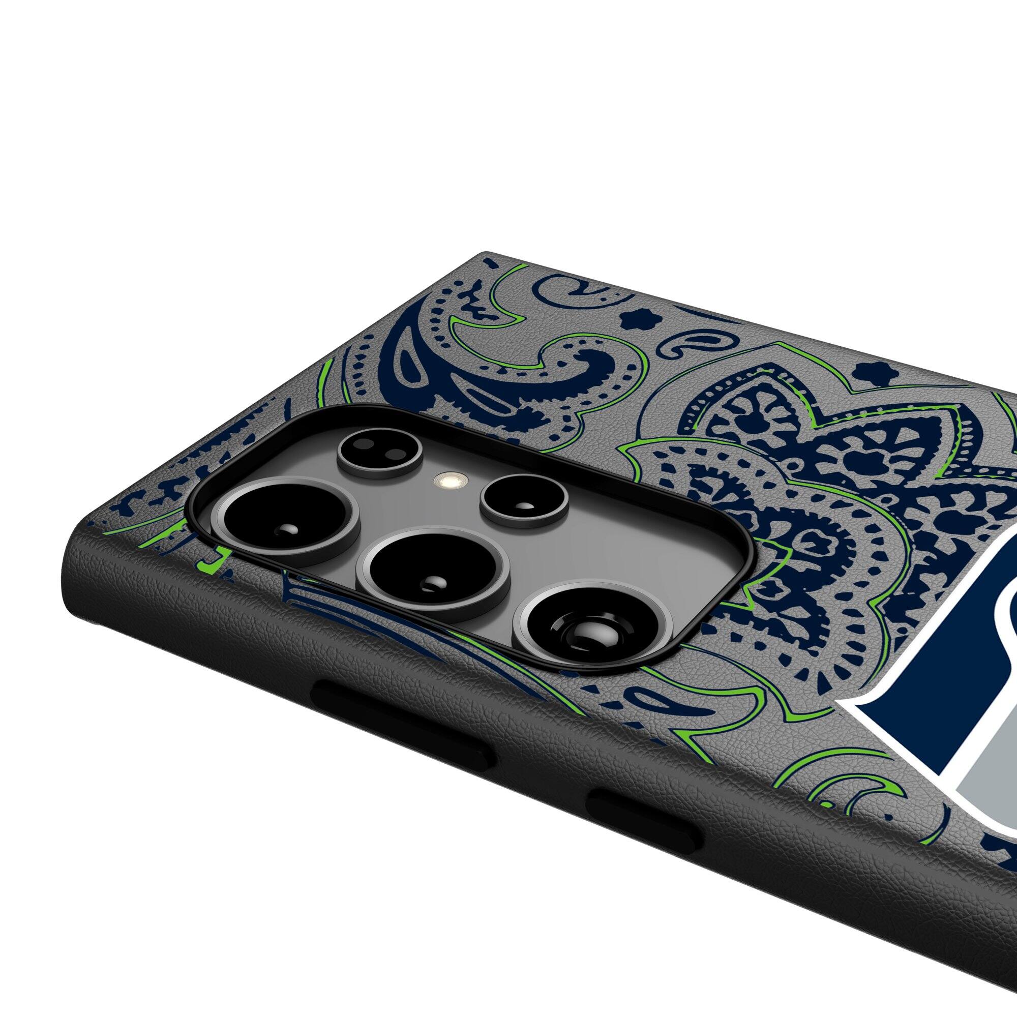 Alt View 3. Keyscaper - Seattle Seahawks Paisley Galaxy Magnetic Bump Case - S24 - Black.