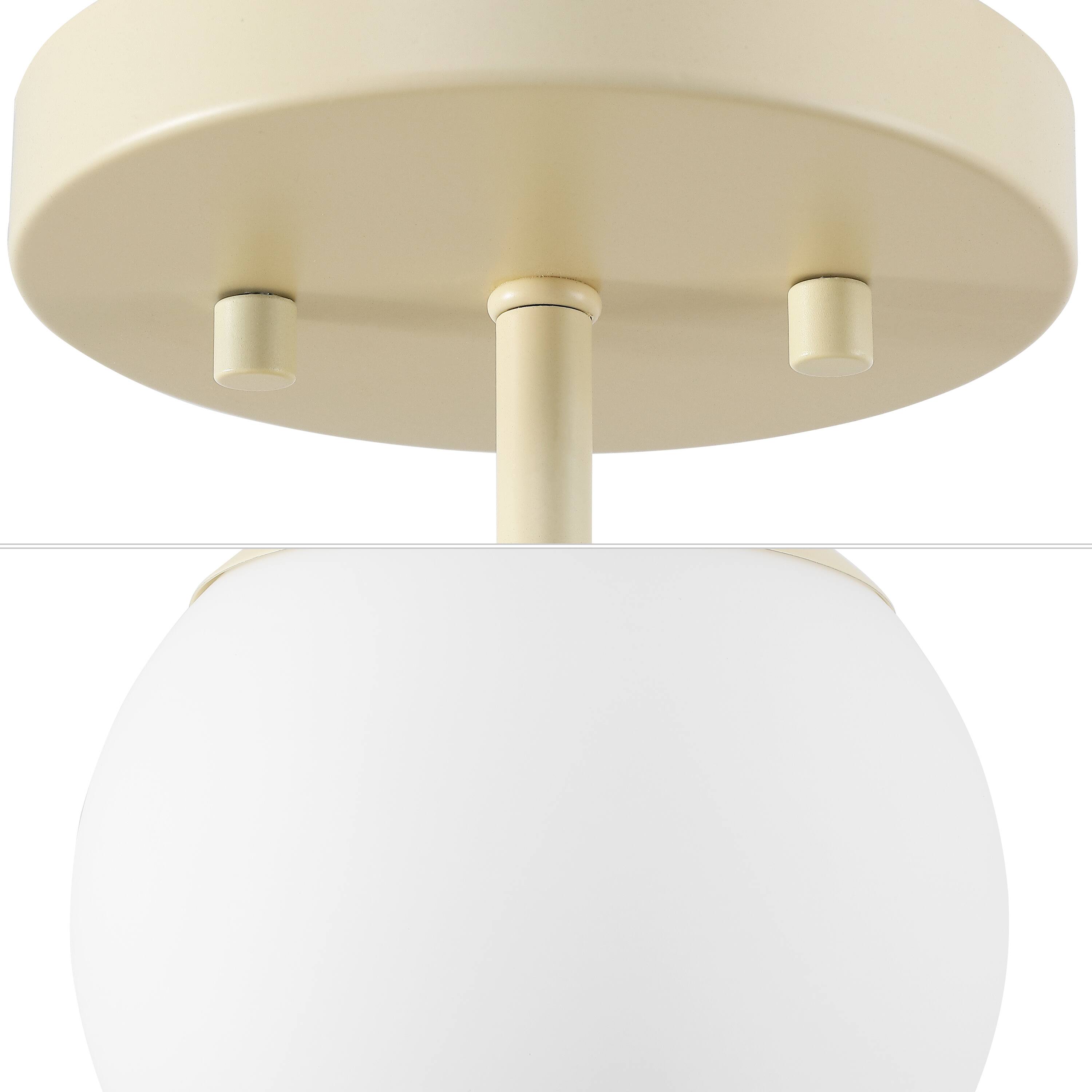 Alt View 4. Jonathan Y - Marcel Bistro 7.75" 1-Light Bohemian Farmhouse Iron/Frosted Glass LED Semi Flush Mount, Beige/White - Beige/White.