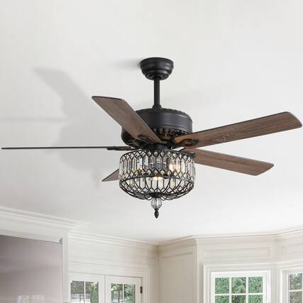 Front. Sofucor - Farmhouse Ceiling Fans Lights Kit 52'' Indoor Chandelier Crystal Fandelier Ceiling Fans for Living Dining Room Bedroom - Black.