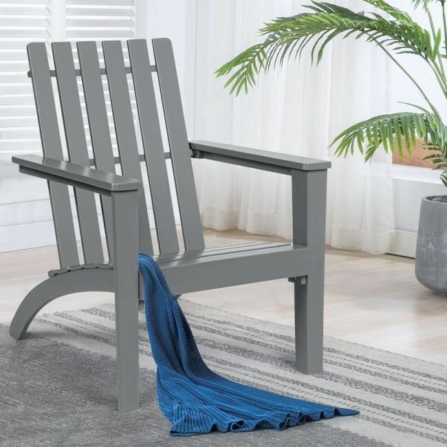 Angle. Hivvago - Indoor/Outdoor Acacia Wood Adirondack Lounge Armchair - Grey - Gray.