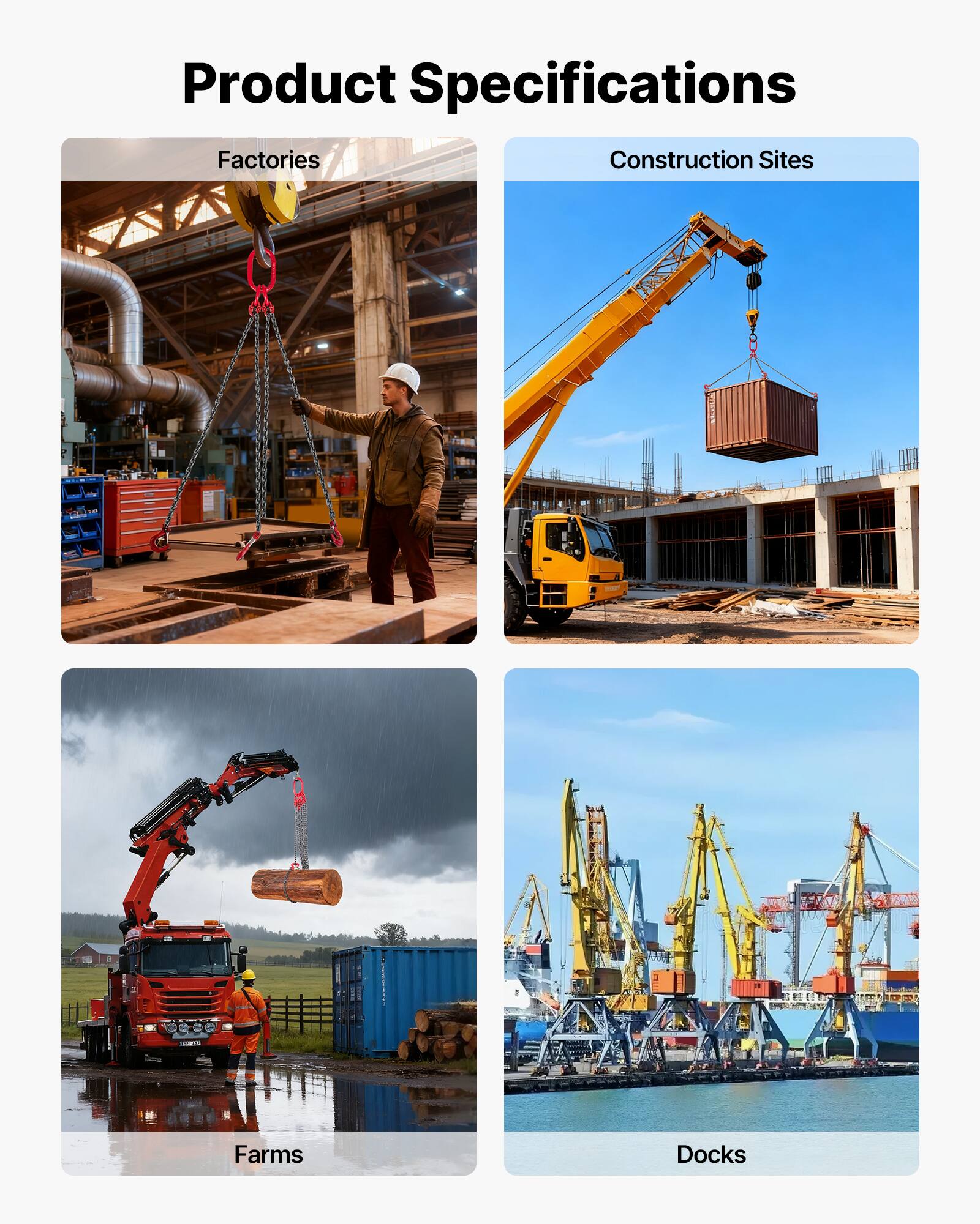 Product Specifications

Factories

Construction Sites

Farms

Docks