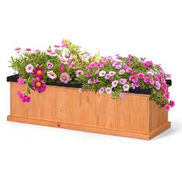 Gymax - Wooden Raised Garden Bed w/Drainage Holes & Liner Solid Fir Wood Planter Box - Orange