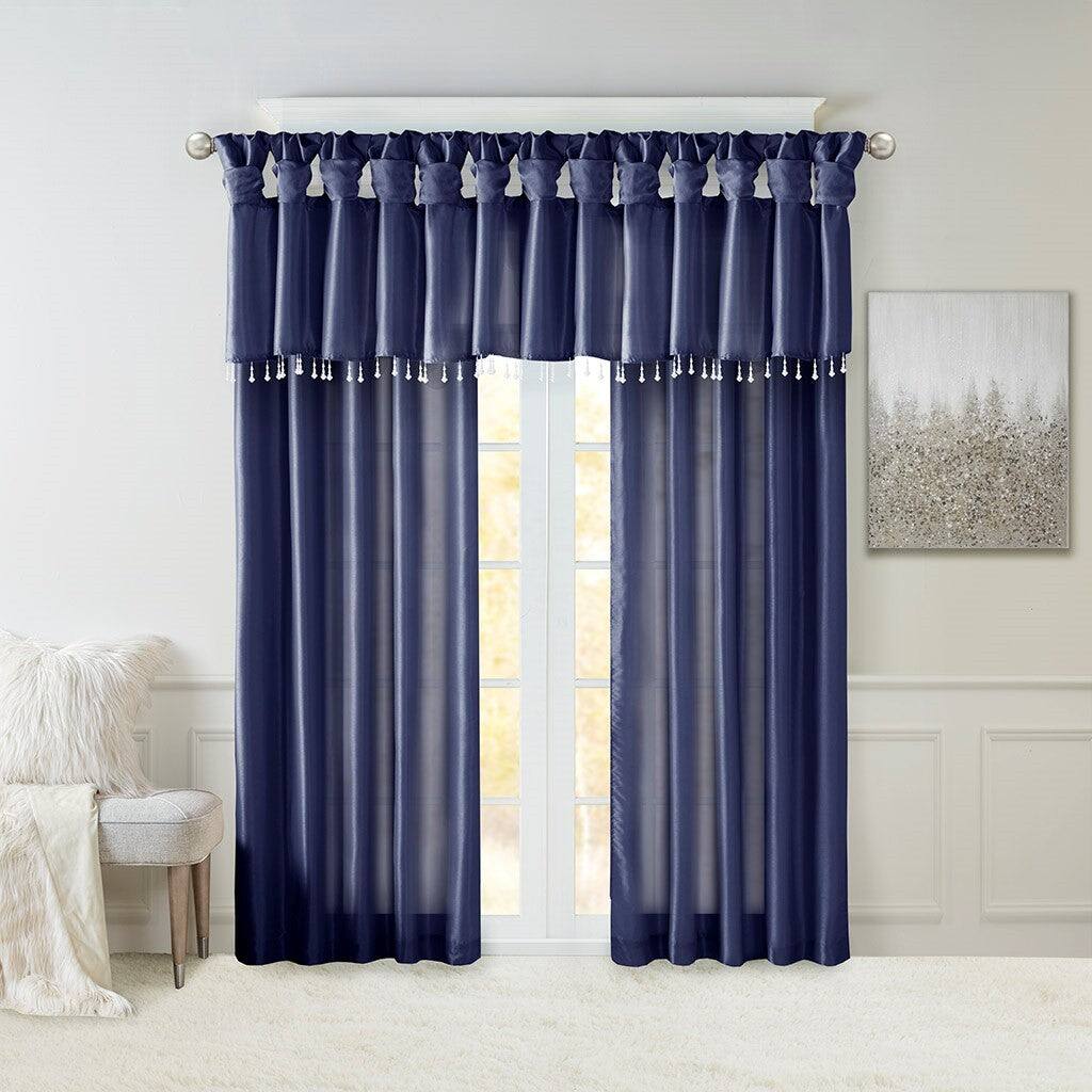 Alt View 8. BreeBe - Twist Tab Lined Window Curtain Panel Navy 50x108' - Navy.