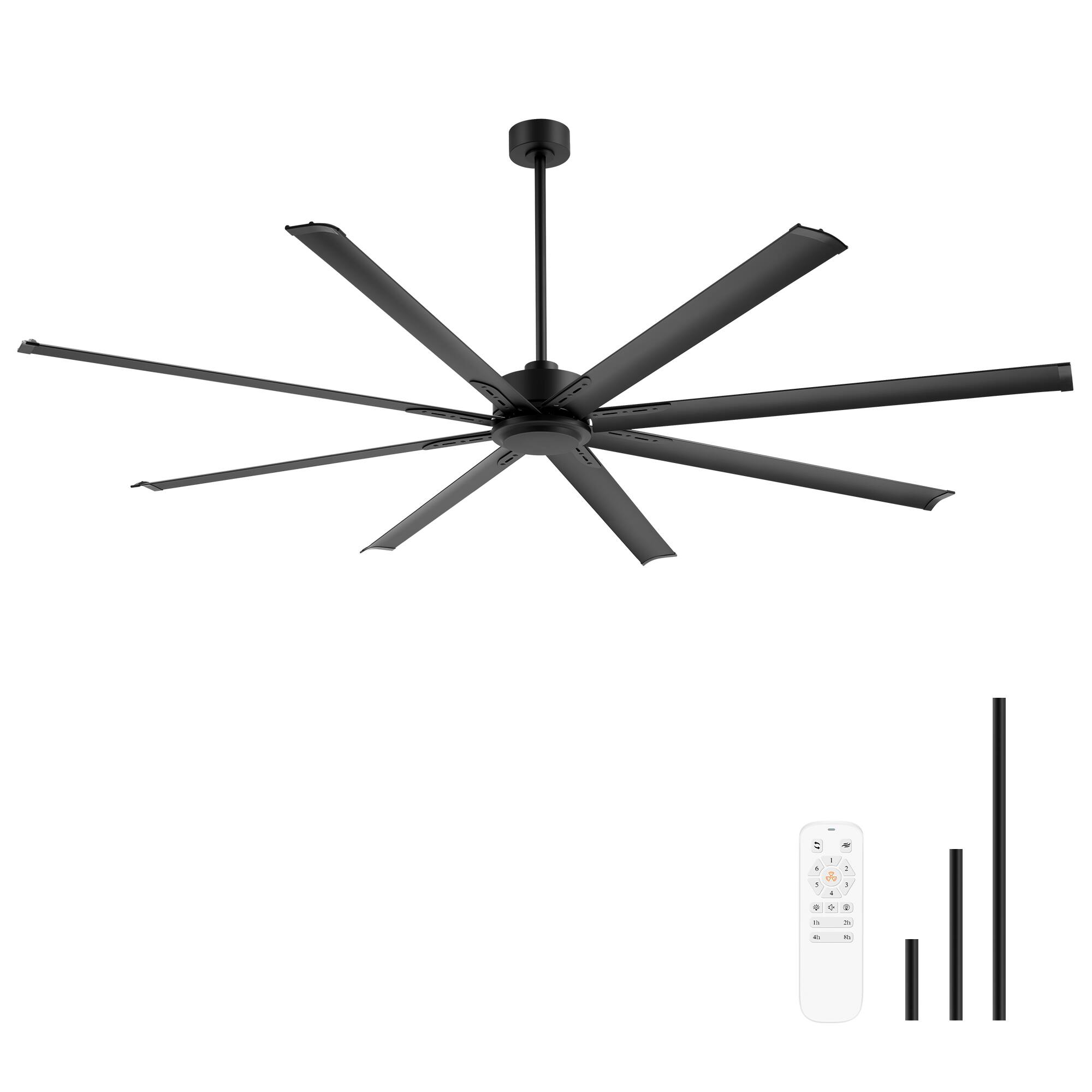 Angle. Breezary - 84/96/120 Inch Extra Large HVLS Commercial Ceiling Fan, No Light, Aluminum Blades, DC Motor, Remote, 3 Downrods Included - 84-in Black.