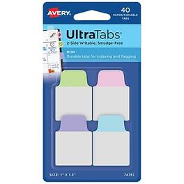 Avery - UltraTabs Repositionable Mini Tabs, 1" x 1.5" Colors, 10 Tabs/Pad, 4 Pads - Assorted Pastel
