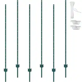 VEVOR - 6 Feet Fence Post, 6 Pack U-Channel Heavy Duty Metal Fence Posts, Sturdy Steel Fence Stakes for Garden Yard, Lawn - Green