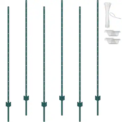 Front. VEVOR - 6 Feet Fence Post, 6 Pack U-Channel Heavy Duty Metal Fence Posts, Sturdy Steel Fence Stakes for Garden Yard, Lawn - Green.