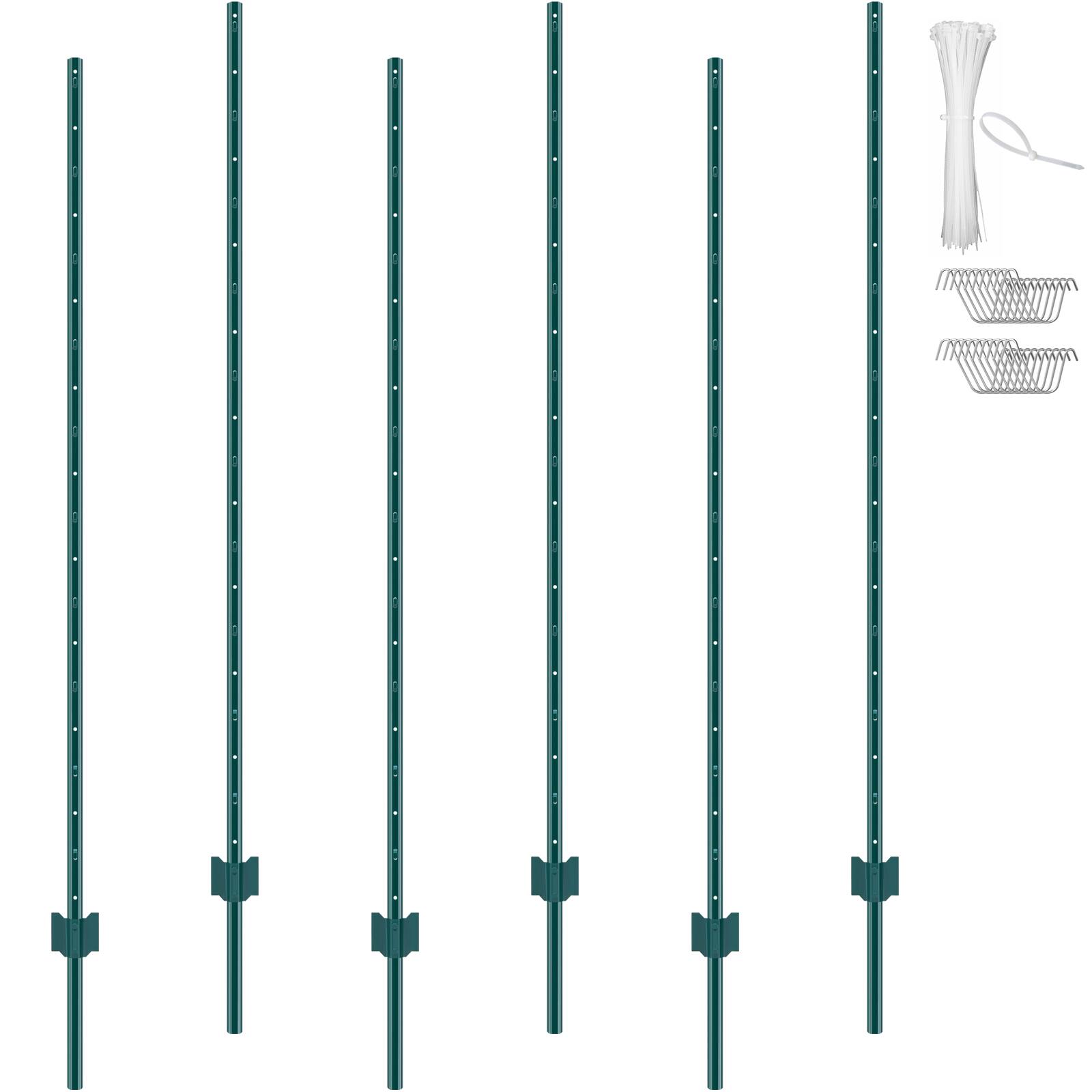 Front. VEVOR - 6 Feet Fence Post, 6 Pack U-Channel Heavy Duty Metal Fence Posts, Sturdy Steel Fence Stakes for Garden Yard, Lawn - Green.
