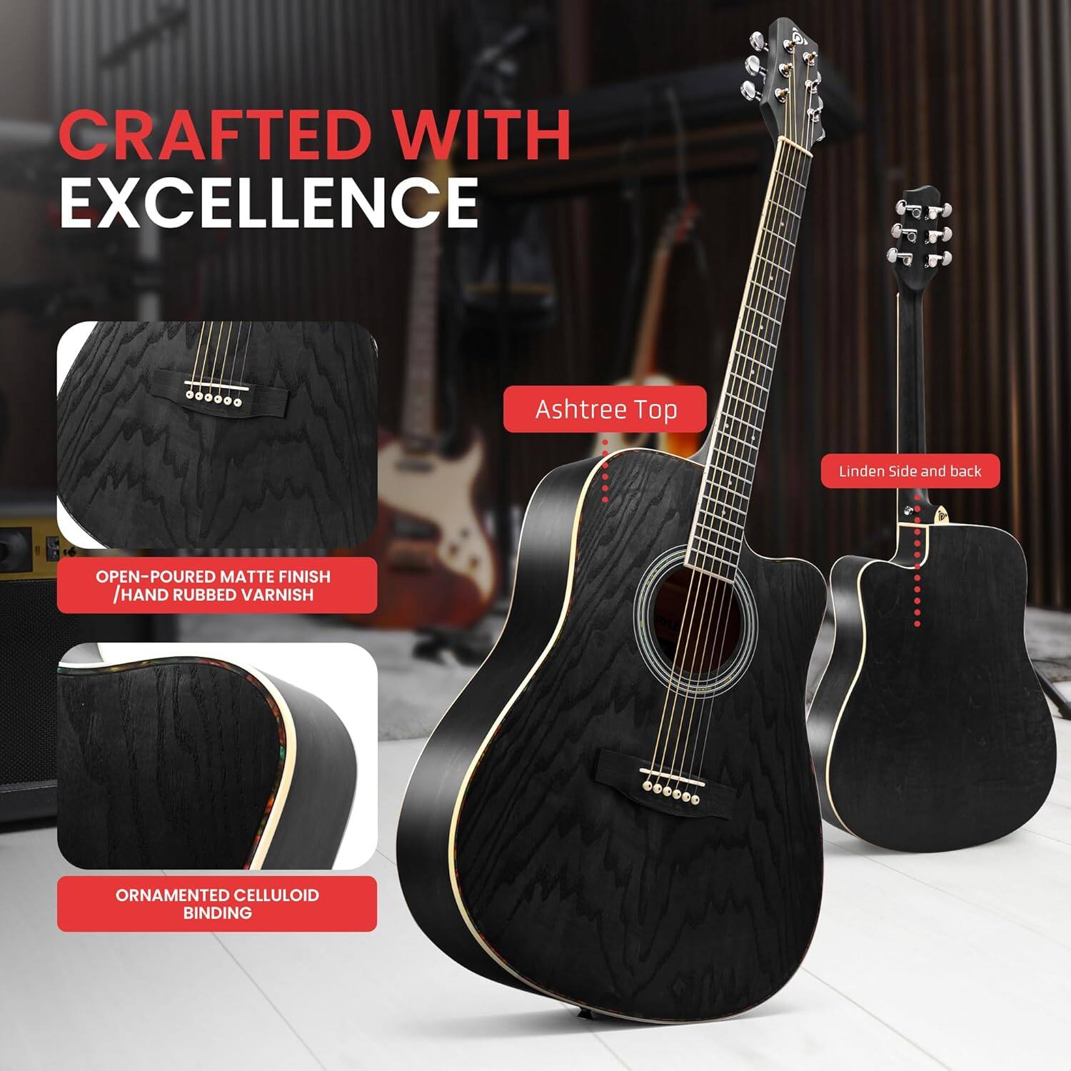 CRAFTED WITH EXCELLENCE

Ashtree Top
Linden Side and back
OPEN-POURED MATTE FINISH /HAND RUBBED VARNISH
ORNAMENTED CELLULOID BINDING