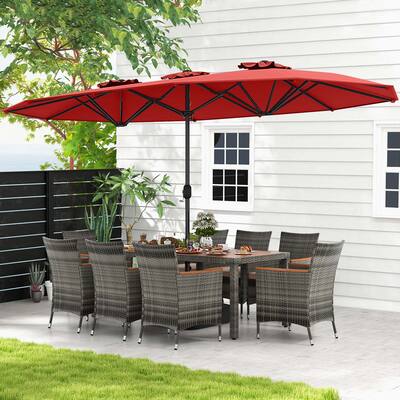 Costway 10 Pieces Patio Wicker Dining Set with Double Sided Patio Umbrella 8 Armchairs Red,Mix Brown COST03199 - Best Buy Costway 10 Pieces Patio Wicker Dining Set with Double Sided Patio Umbrella 8 Armchairs Red,Mix Brown COST03199 - Best Buy
