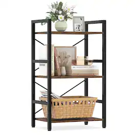 Costway - 1 PCS 3-Tier Bookshelf with Metal Frame & Wooden Storage Racks for Living Room, Study - Rustic Brown + Black