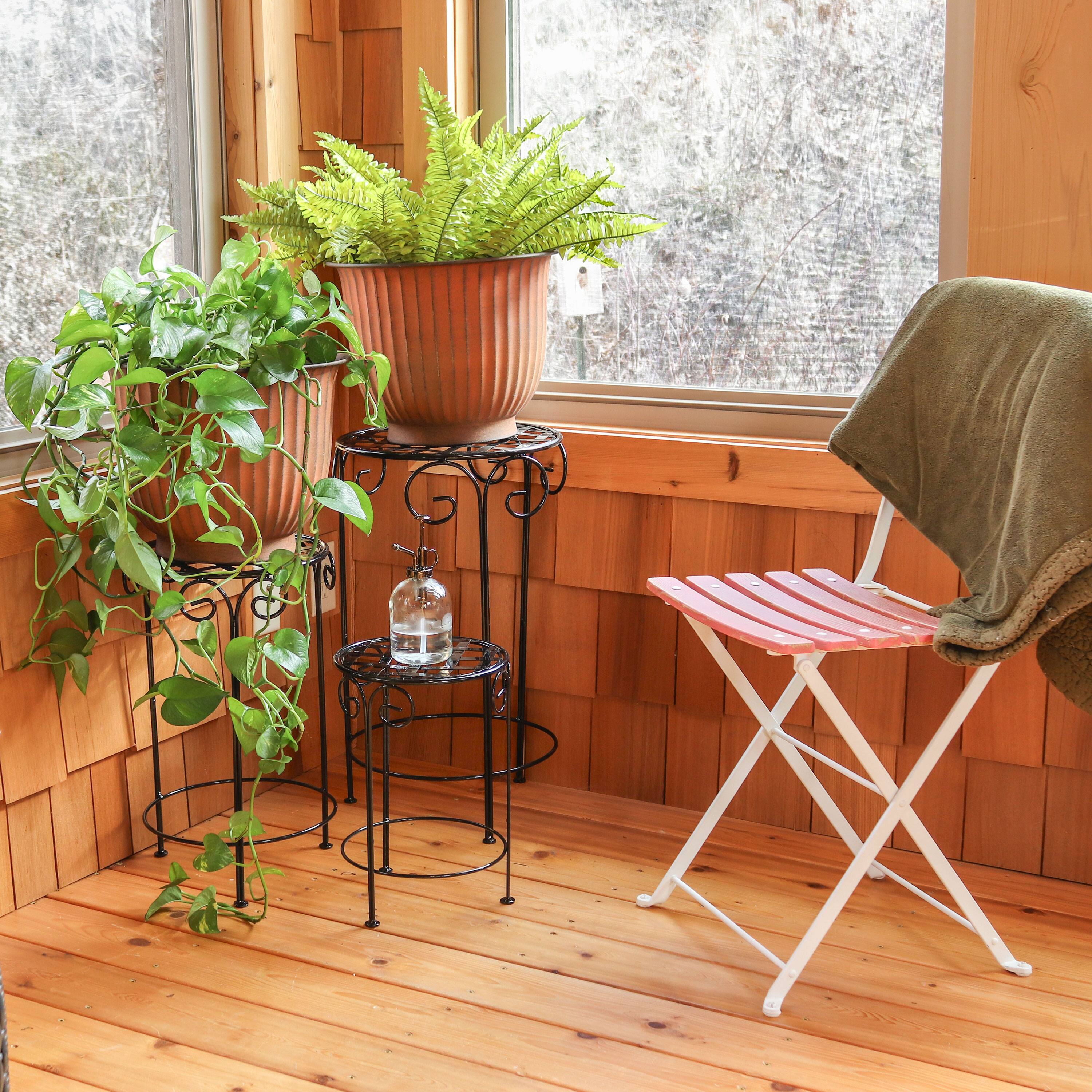 Alt View 1. Sunnydaze - Carlotta Metal Planter - 14.75 in - Set of 4 - Matte Brown.