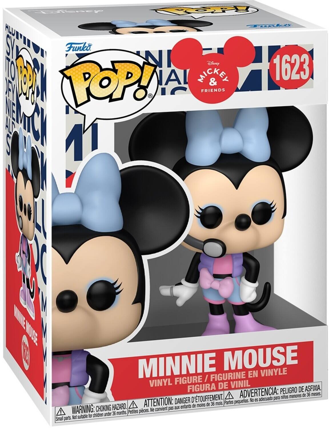 Sure, here is the corrected and grouped text from the image:

---

**Front:**
- Funko POP!
- Disney Mickey & Friends
- 1623
- MINNIE MOUSE
- VINYL FIGURE / FIGURINE EN VINYLE / FIGURA DE VINIL

**Warnings:**
- WARNING: CHOKING HAZARD. Small parts. Not suitable for children under 36 months.
- ATTENTION: DANGER D'ÉTOUFFEMENT. Petites pièces. Ne convient pas aux enfants de moins de 36 mois.
- ADVERTENCIA: PELIGRO DE ASFIXIA. Piezas pequeñas. No es adecuado para niños menores de 36 meses.

**Side:**
- ALUD SY TO JEY NIE MICH ALL S
- MINNIE MOUSE
- 1623

**Top:**
- Funko
- Disney

---