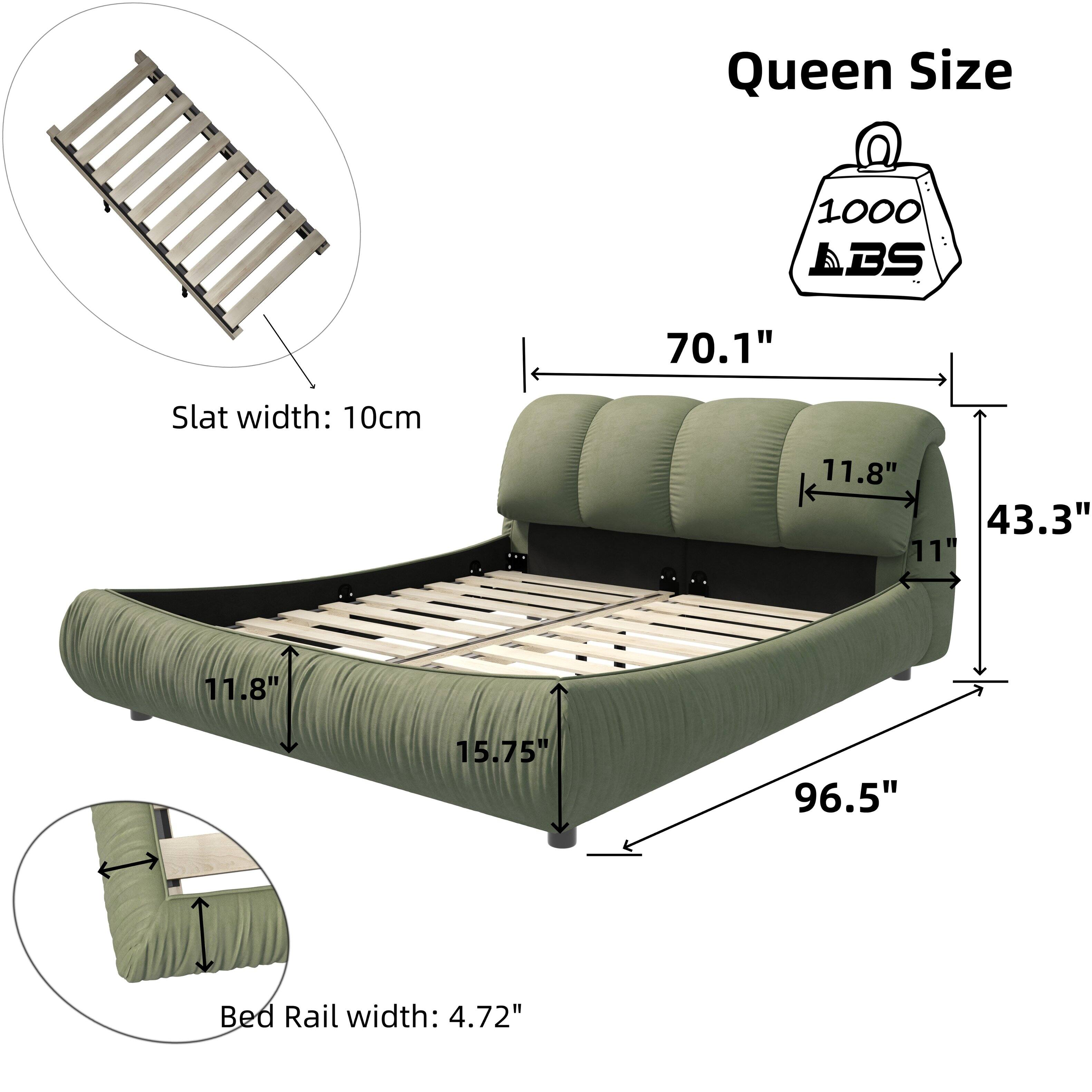 Queen Size  
1000 ABS  
Slat width: 10cm  
Bed Rail width: 4.72"  
70.1"  
43.3"  
11.8"  
11.8"  
15.75"  
96.5"