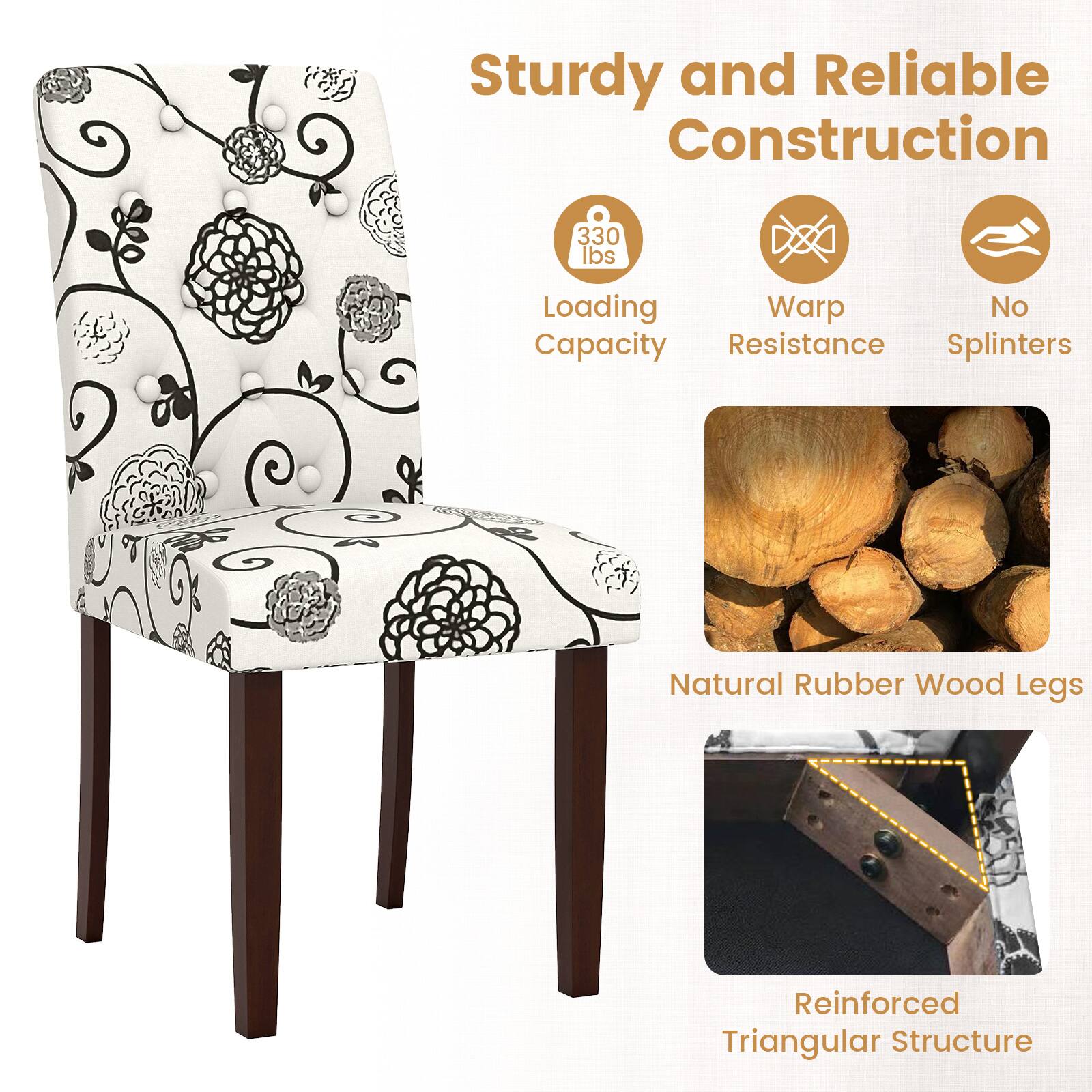 Sturdy and Reliable Construction

- 330 lbs Loading Capacity
- Warp Resistance
- No Splinters
- Natural Rubber Wood Legs
- Reinforced Triangular Structure