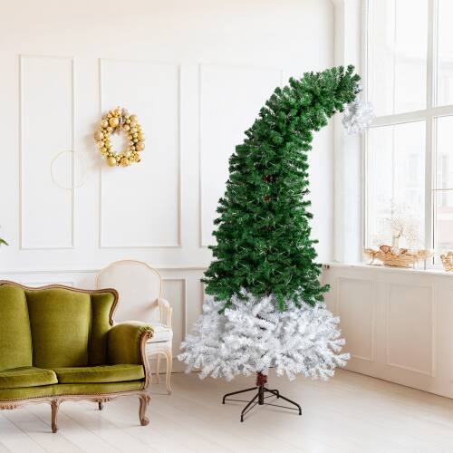 Winado - 6 FT Santa Hat Style Christmas Tree Pre-lit, Hinged Artificial with Lights for Holiday Decoration - Green and White