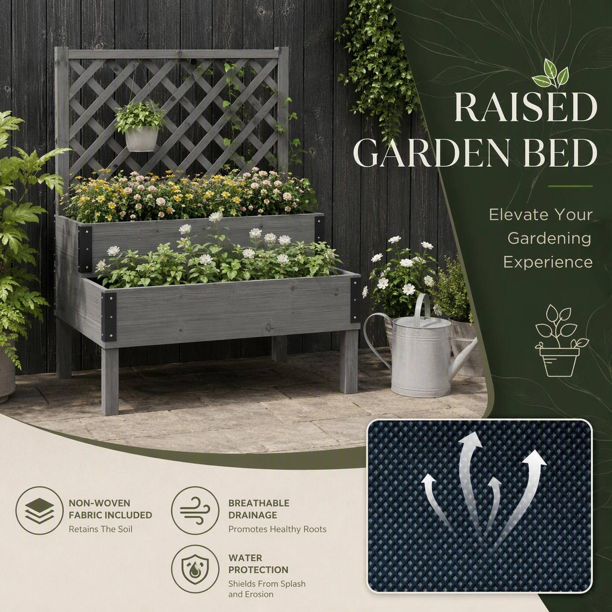 RAISED GARDEN BED  
Elevate Your Gardening Experience  

NON-WOVEN FABRIC INCLUDED  
Retains The Soil  

BREATHABLE DRAINAGE  
Promotes Healthy Roots  

WATER PROTECTION  
Shields From Splash and Erosion