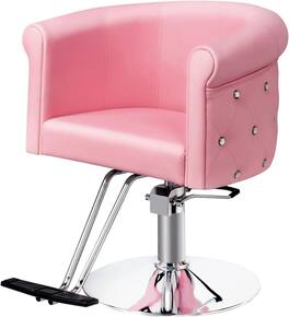 Winado - Heavy Duty Barber Chair Salon Hydraulic Chair with Open Back, Footrest, Curved Backrest, 330lbs Capacity for Barbershop - Pink