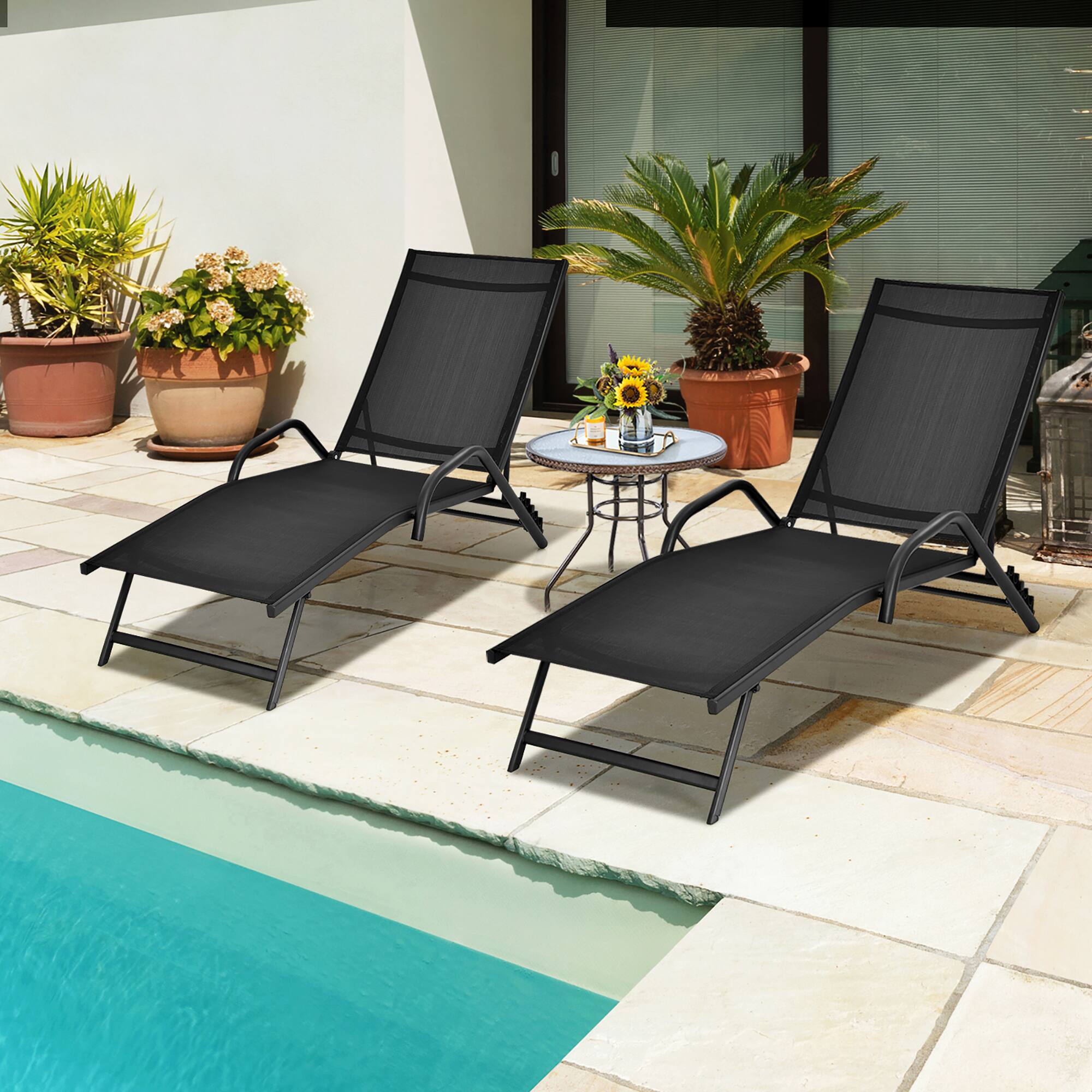 Alt View 8. Gymax - Gymax 2PCS Outdoor Patio Chaise Reclining Lounge Chairs  w/ 5-Position Adjust Backrest - Black.