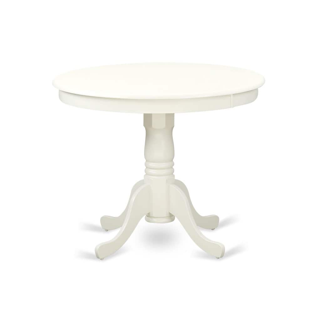 East West Furniture - Antique Dining Room Table - a Round kitchen Table Top with Pedestal Base, 36x36 Inch, Linen - White