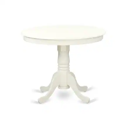 Front. East West Furniture - Antique Dining Room Table - a Round kitchen Table Top with Pedestal Base, 36x36 Inch, Linen White - White.
