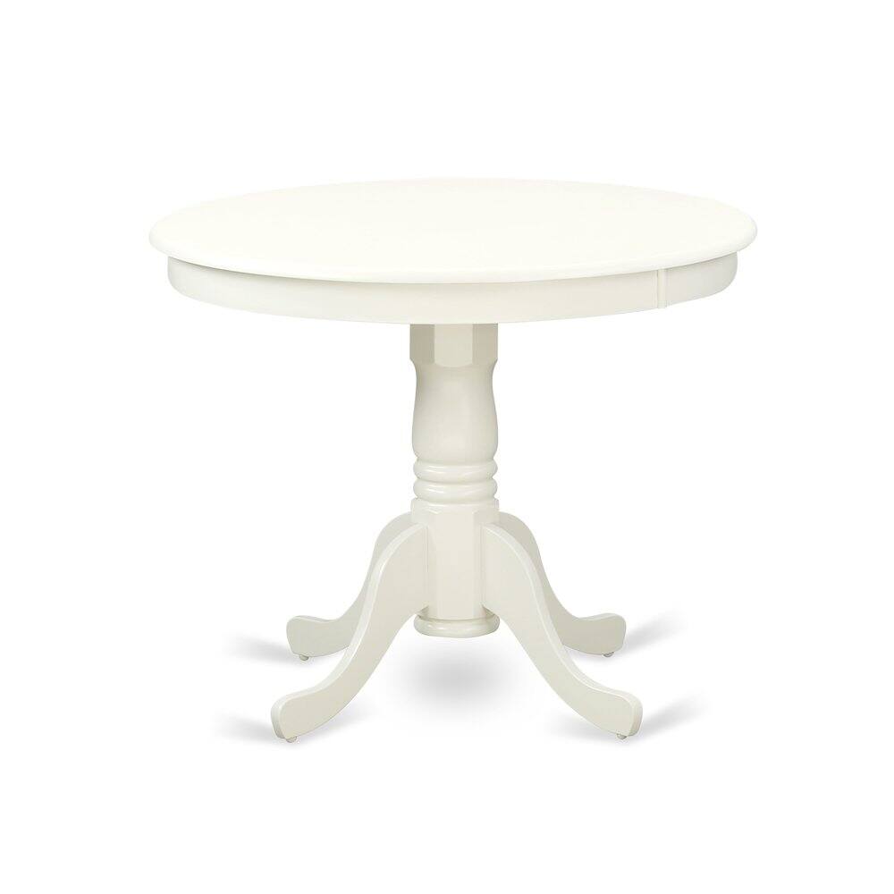 Front. East West Furniture - Antique Dining Room Table - a Round kitchen Table Top with Pedestal Base, 36x36 Inch, Linen White - White.