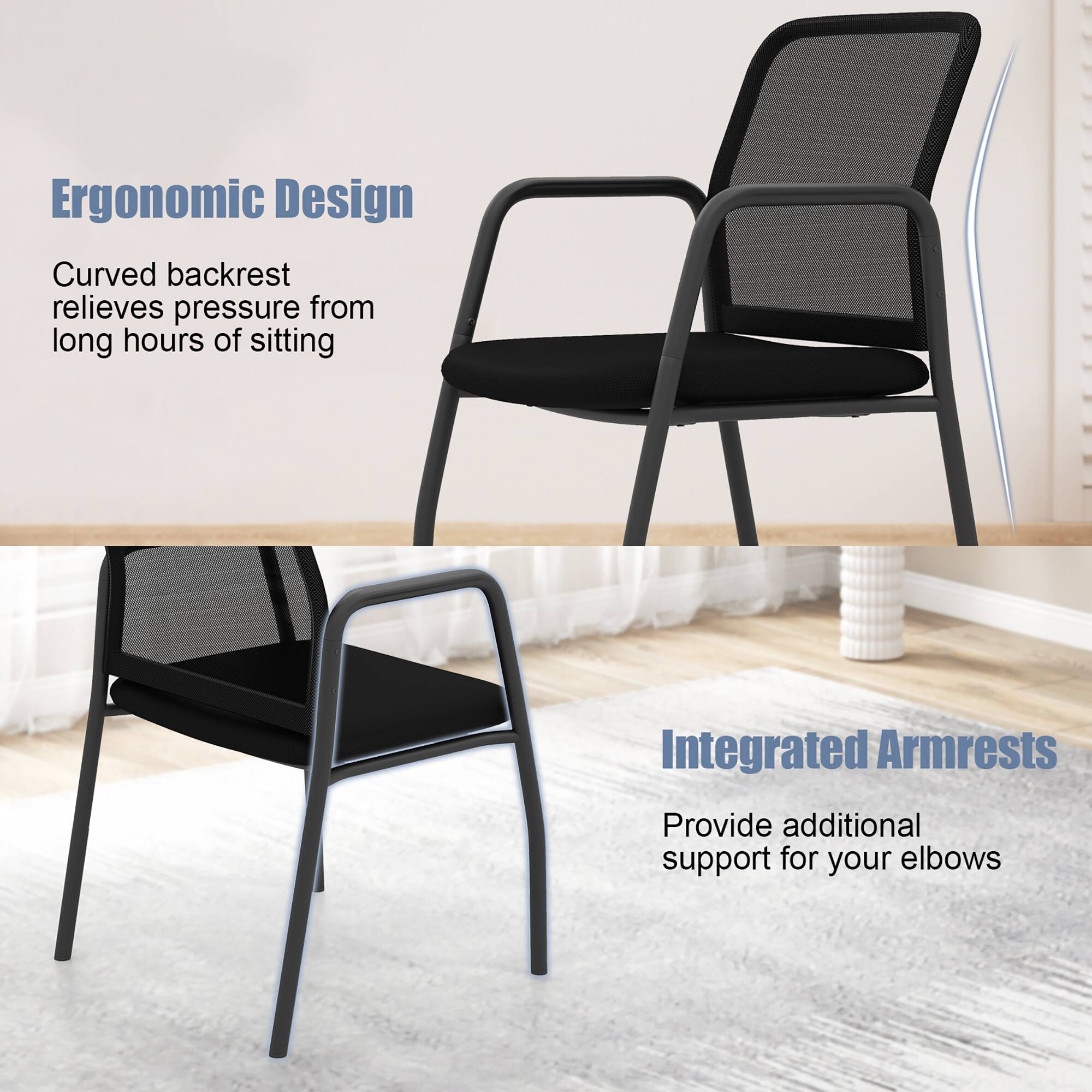 Ergonomic Design  
Curved backrest relieves pressure from long hours of sitting  

Integrated Armrests  
Provide additional support for your elbows
