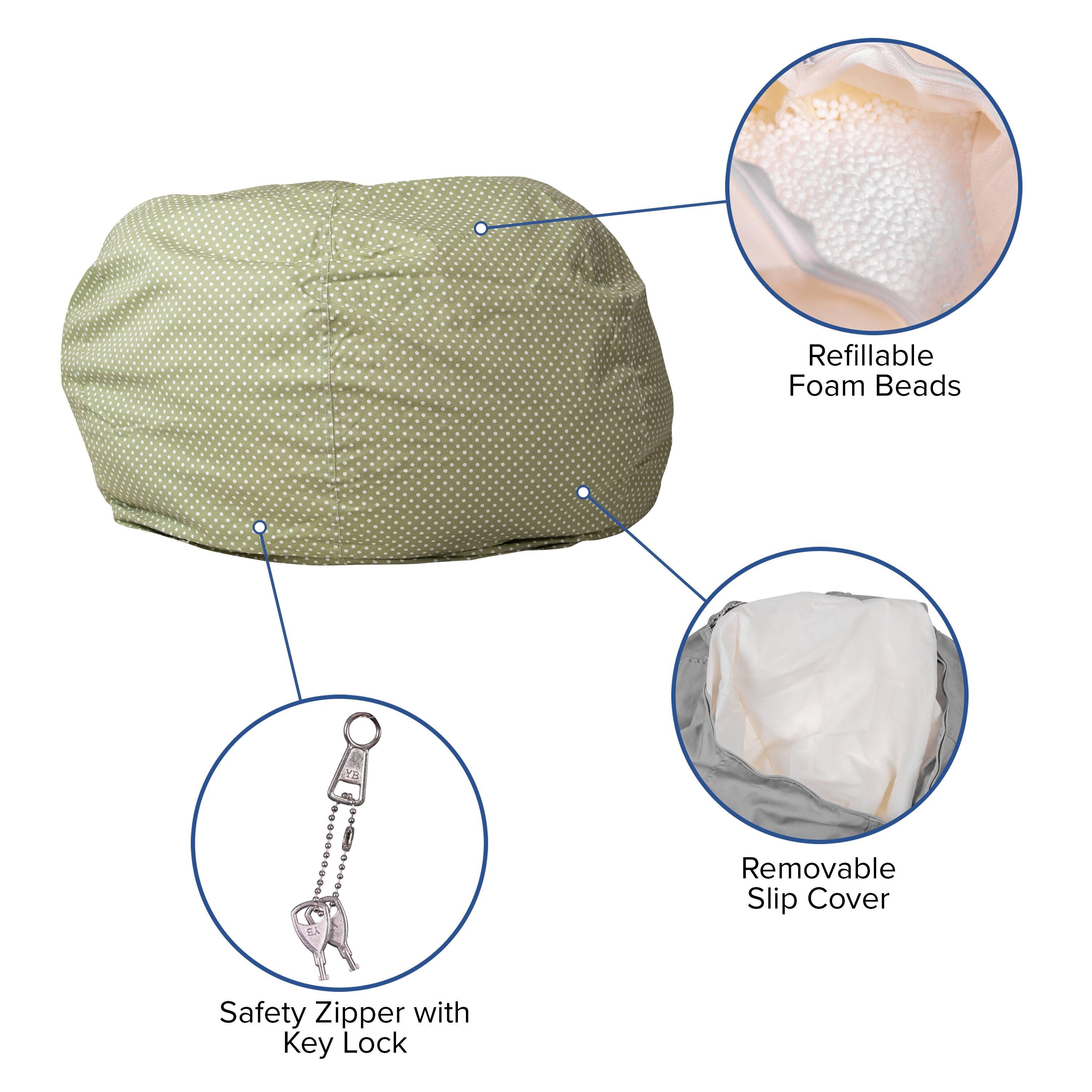 Refillable Foam Beads  
Removable Slip Cover  
Safety Zipper with Key Lock