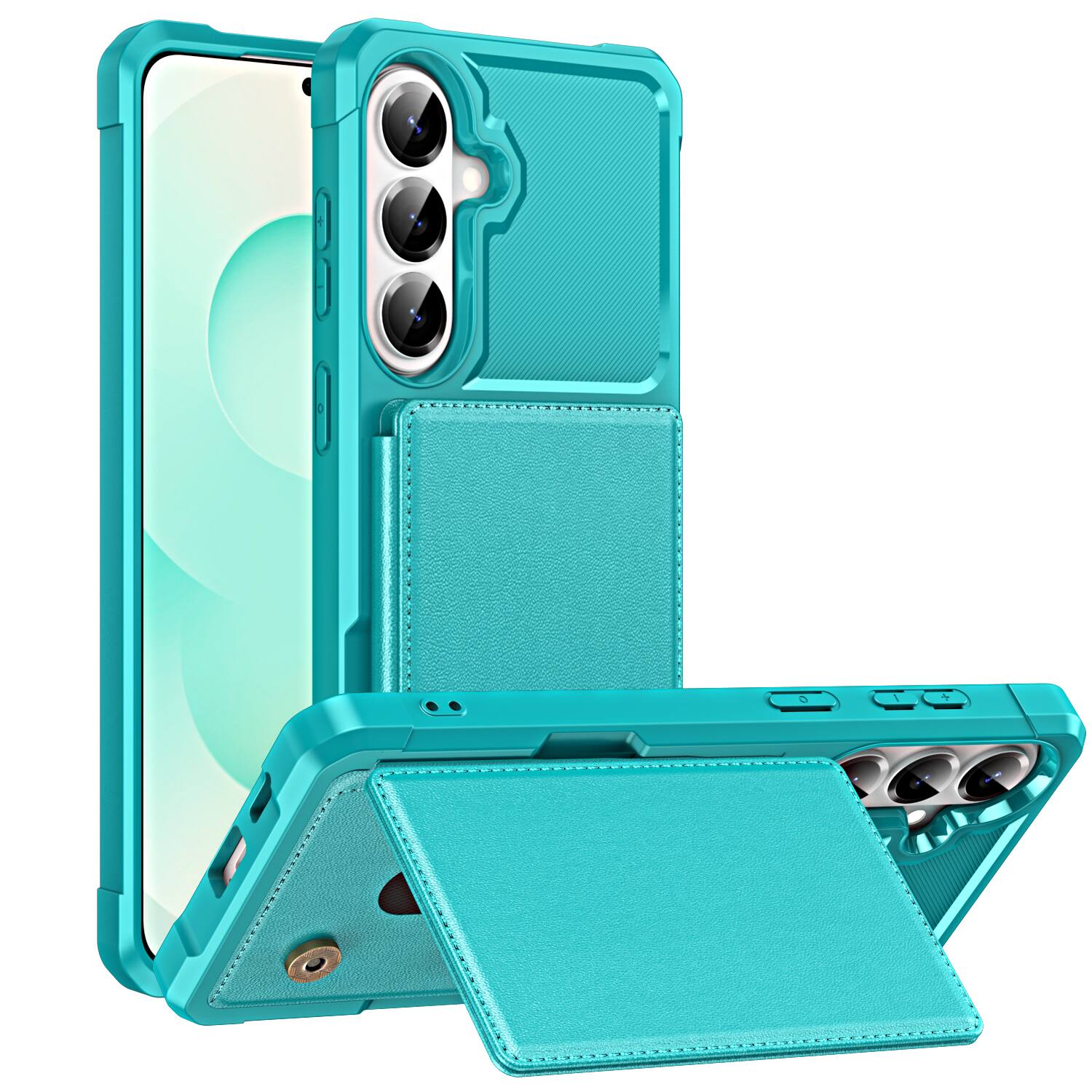 Angle. UUCOVER - Shockproof Wallet Back Case for Samsung Galaxy S26+,Magnetic PU Leather+TPU Card Holder Case Kickstand Cover - Green.