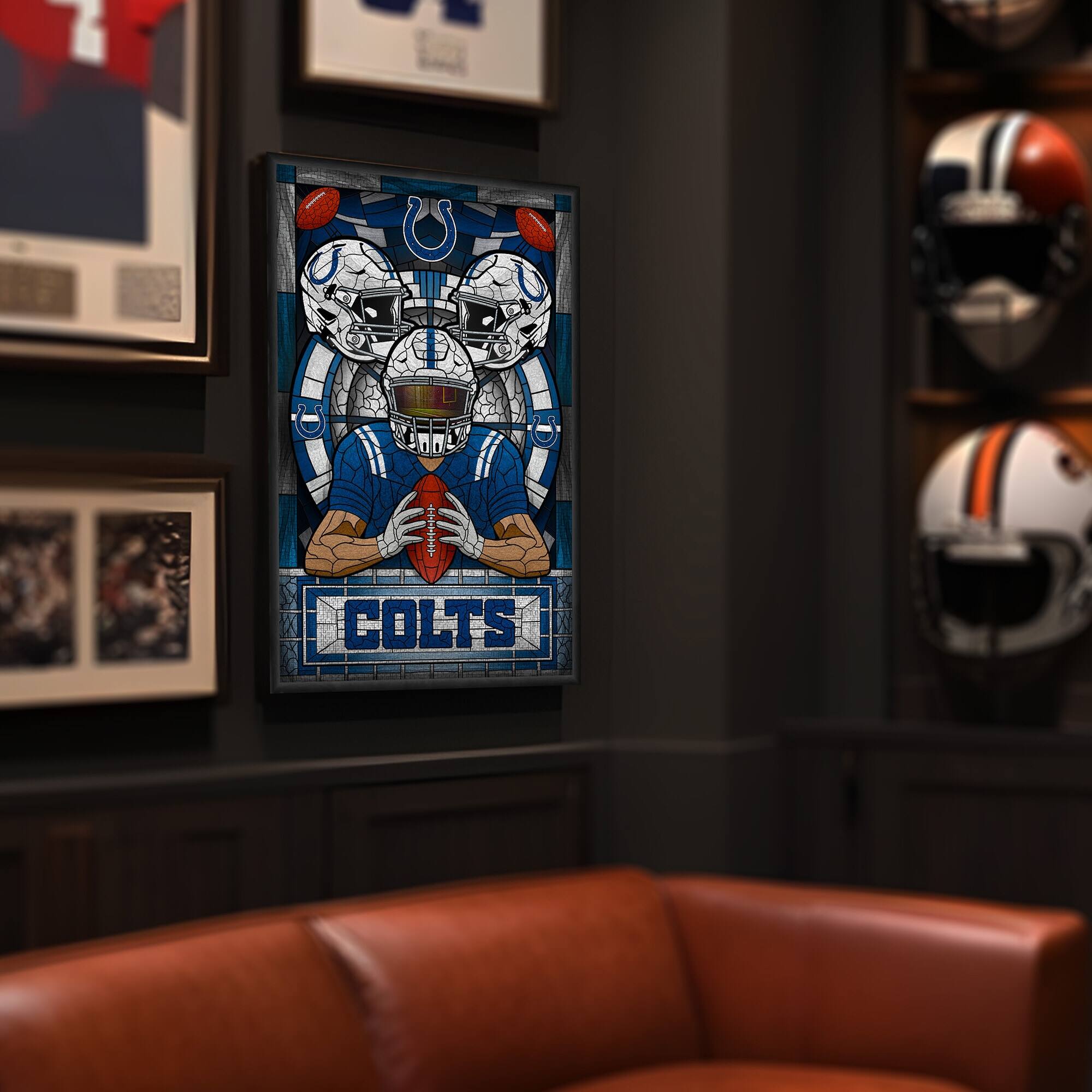 Alt View 1. Sporticulture - Indianapolis Colts Framed Stained Glass Art Print - Blue.